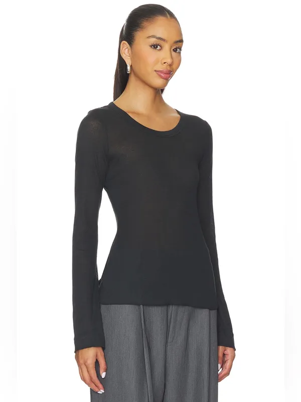 SKIMS NWT (A1) Sheer Cotton Long Sleeve Wide Crew | Color SOOT | Size s - Image 3