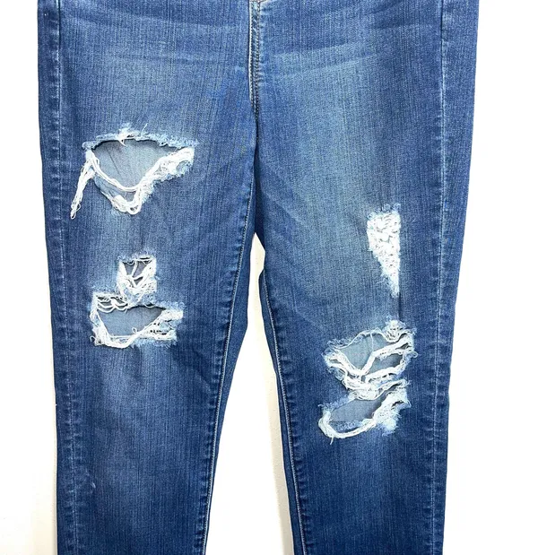 American Eagle Dark Wash Super High Rise Ripped Curvy Skinny Jeans - Image 4