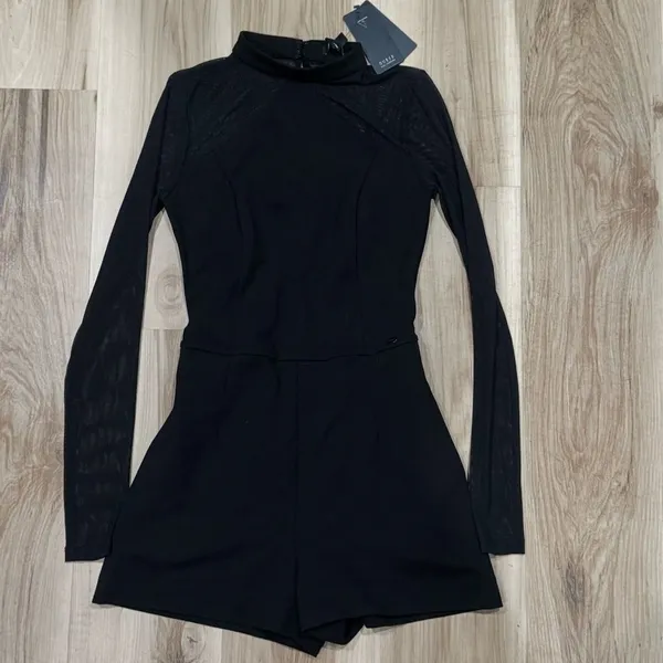 NEW Guess Mesh Long Sleeve Black Mock Neck Romper Women’s XS - Image 2
