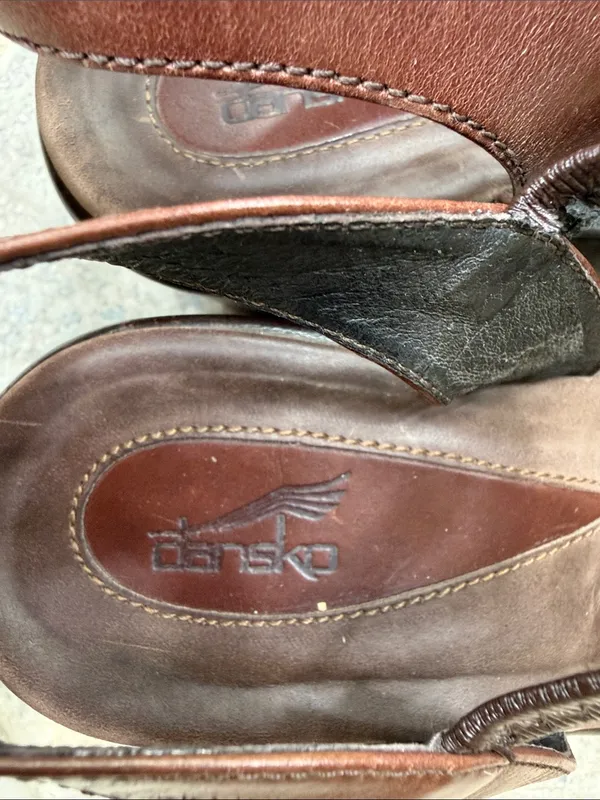 Dansko Brown Leather Slingback Sandals EU 38 Boho Comfort Wedge Platform - Image 2