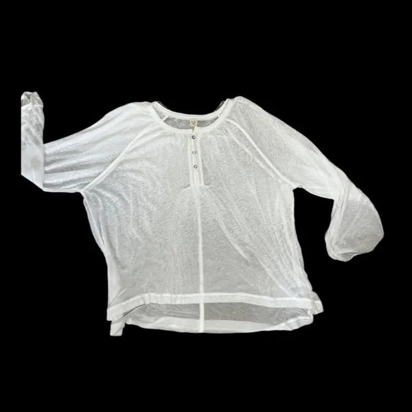 We the free Acadia white semi sheer long sleeve Henley top large - Image 2
