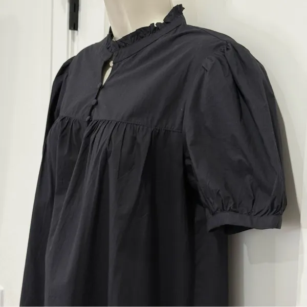 French Connection Poplin Mini Dress Puff Sleeve Black Small Preppy Coastal Chic - Image 7
