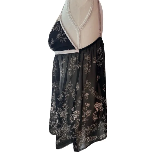 Y2K Sheer Fairy Goth Babydoll Slip Top Peacock Floral Lace Coquette Mesh 90s EUC - Image 6