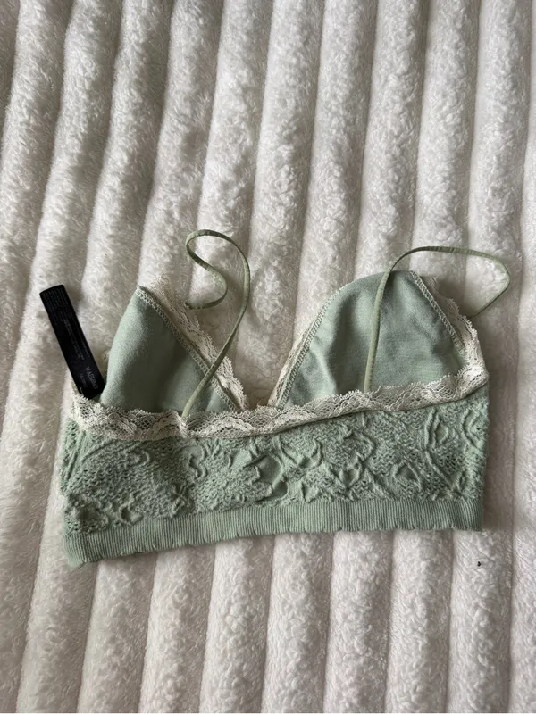 Urban Outfitters Sage Green Lace-Trim Knit Bralette - Image 4