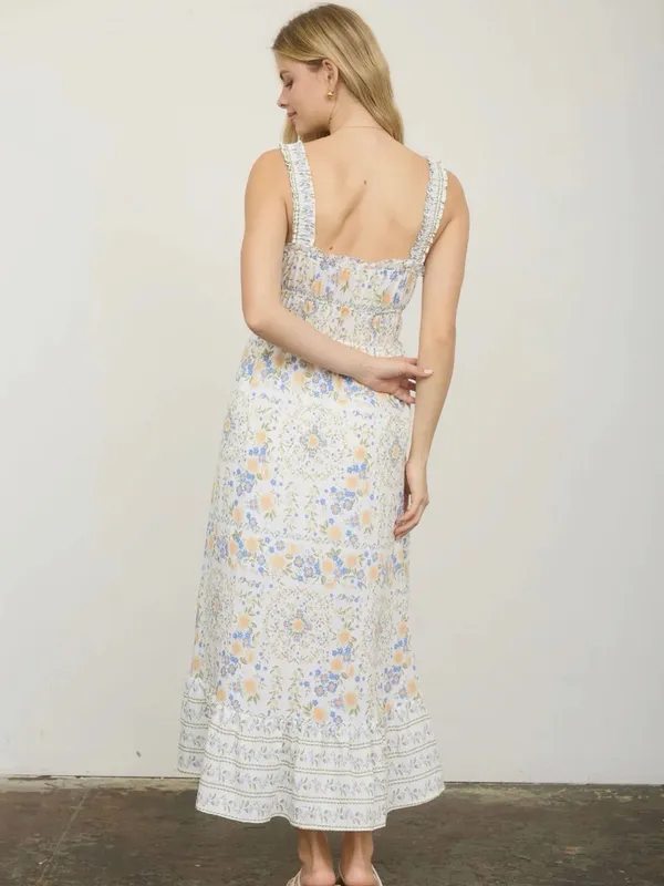 NEW Blu Pepper Blue Multi Floral Front Tie Midi Dress Large Sundress - Image 3
