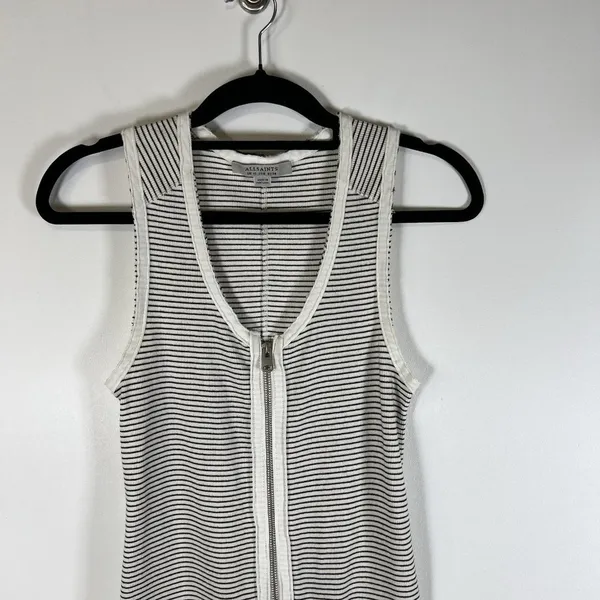 ALLSAINTS Womens Sz 6 Alicia Midi Striped Sleeveless Dress Ribbed Zip Front Goth - Image 3