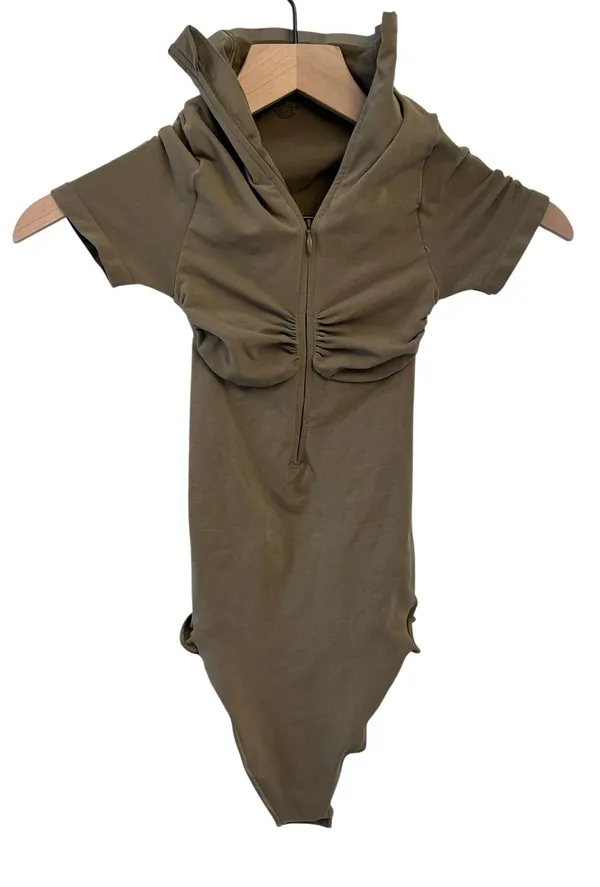 Skims Seamless Sculpt Zip Front T Shirt Thong Bodysuit Small Army NWOT - Image 3