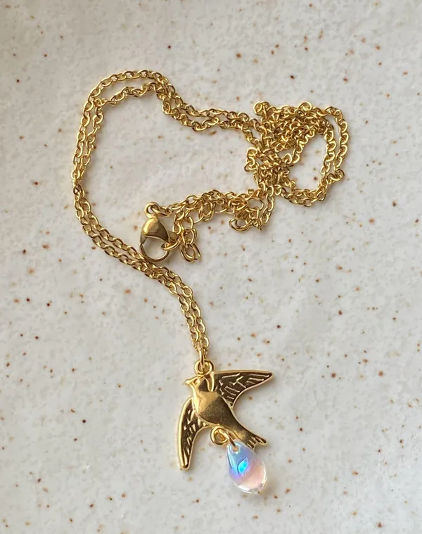 Handmade gold stainless bird cute retro vintage chic style dangle earrings 🕊️🩵 - Image 5