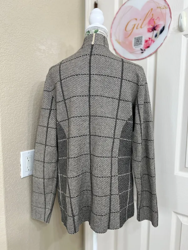 NIC+ZOE Taupe Plaid Sweater Blazer size L - Image 4