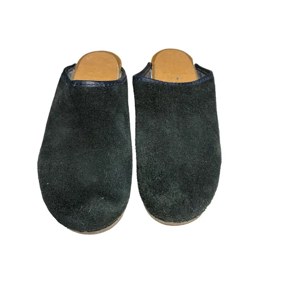 Holie Suede Wooden Clogs Black Slip On Mules Size 7 70s Boho Vintage - Image 10