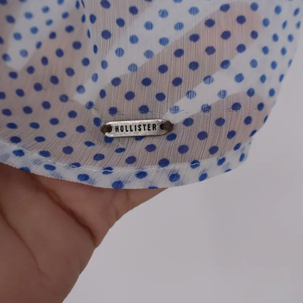 Hollister Blue White Polka Dot V-Neck 3/4 Sleeve Blouse Top XS - Image 4