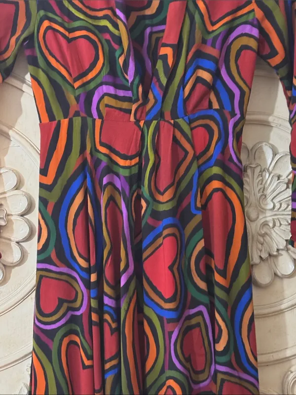 Farm Rio Rainbow Wild Hearts, Valentine Long Sleeve Maxi Dress Sz S Retail $220 - Image 6