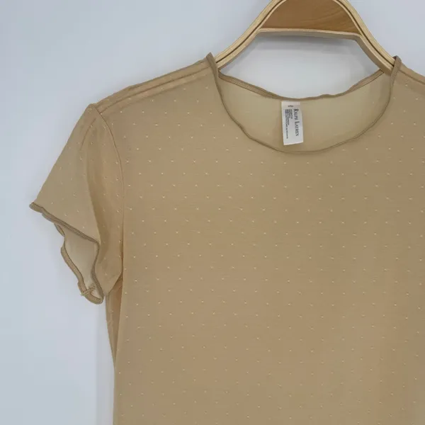 Ralph Lauren Pointelle Mesh Short‎ Sleeve Tee Small Beige Y2K Minimalist Chic - Image 3