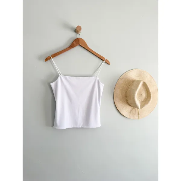 Madewell | NWT Squareneck Tank Top White Ribbed Stretch‎ Cotton Modal | Sz L - Image 2