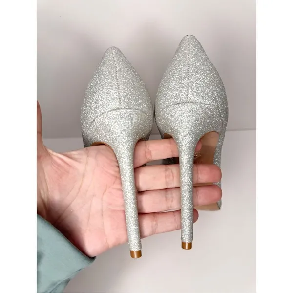 SCHUTZ Pumps‎ Womens Size 10 Embellished Silver Pointed Toe Heels - Image 9