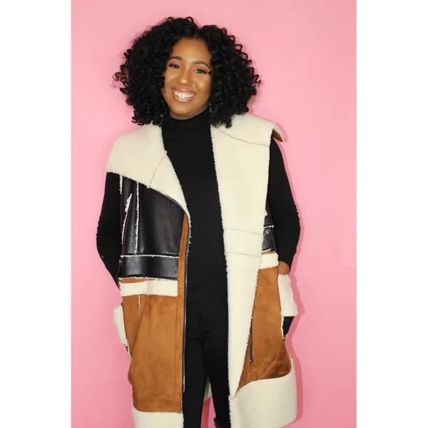 Paparazzi by Biz Sherpa Long Shearling Faux Suede Zip Vest Boho Western‎ S - Image 10