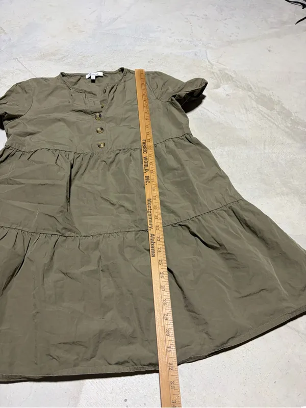 Madewell Olive Tiered Button-Front Short Sleeve Dress small - Image 5