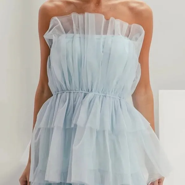 BiBi Light Blue Layered Organza Dress Lg - Image 2