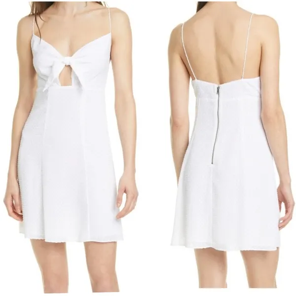 Alice + Olivia White Roe Tie Front Textured Mini Flare Slip Dress Size 12 NEW - Image 2