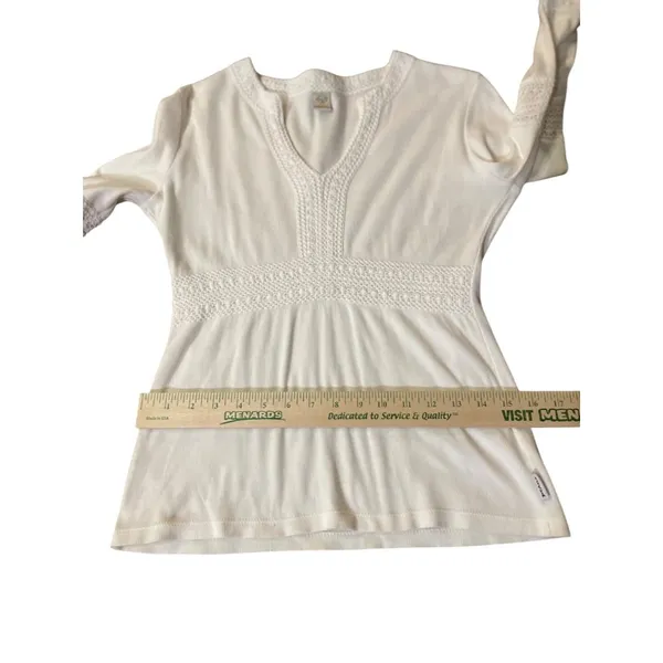 Vintage Prana Cream Blouse Womens Medium Used Organic Cotton Crochet Top - Image 11