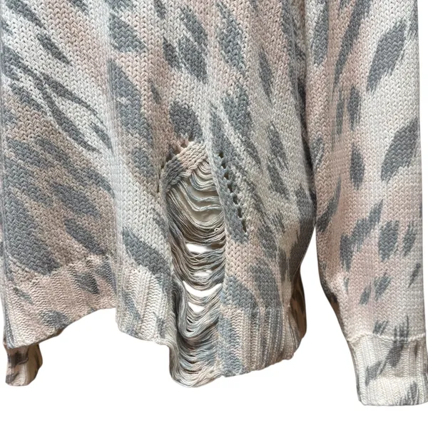 Umgee Distressed Sweater Cream Gray Tan Pink Medium - Image 2