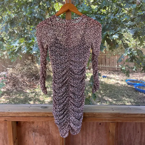 Abercrombie & Fitch Long Sleeve Ruched Mesh Mini Dress Floral Print Size S - Image 2