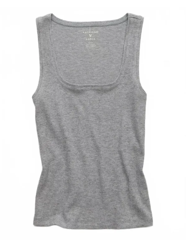 AE Square Neck Plush Tank Top American Eagle NWT Medium Heather Gray Small - Image 2