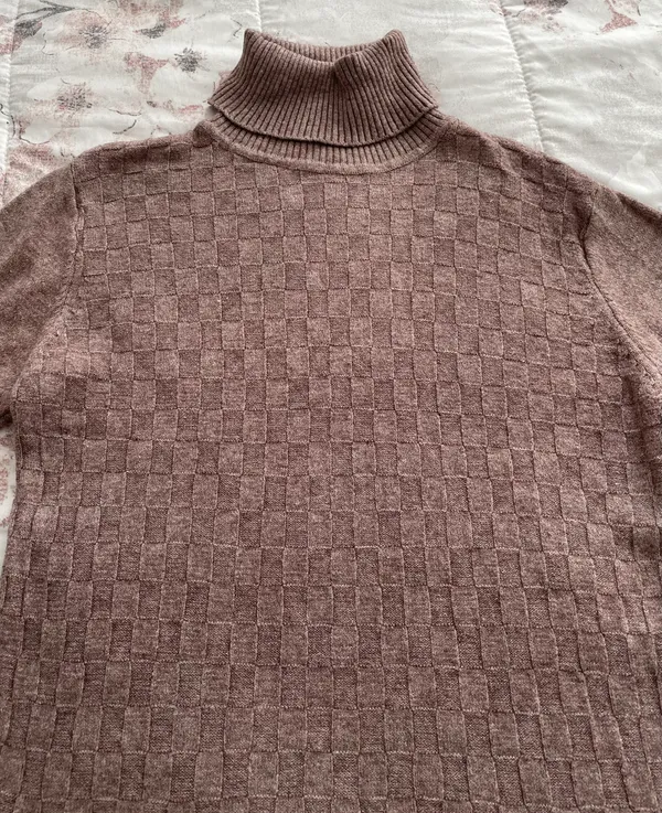 Wool Blend Brown Cable Knit Turtleneck Sweater Dress with Pockets, size M - Image 6