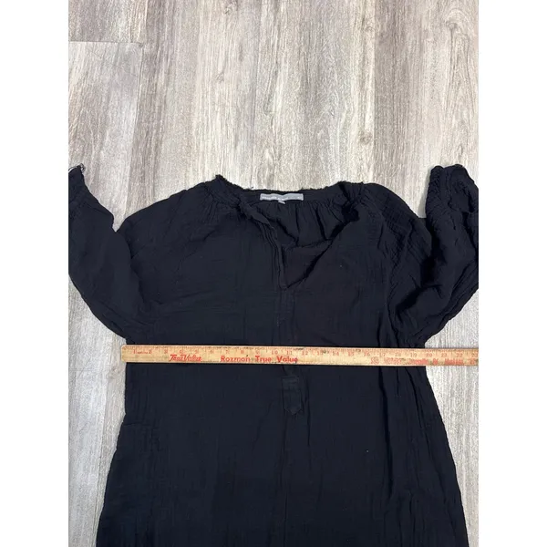Ocean+Main Los Angeles Black Cotton Double Gauze High Low Midi Dress M/L Pockets - Image 7