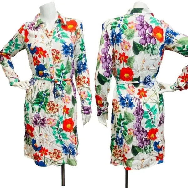 Zara White‎ Floral Women's Small Cottagecore Garden Dragonfly Print Shift Dress - Image 2