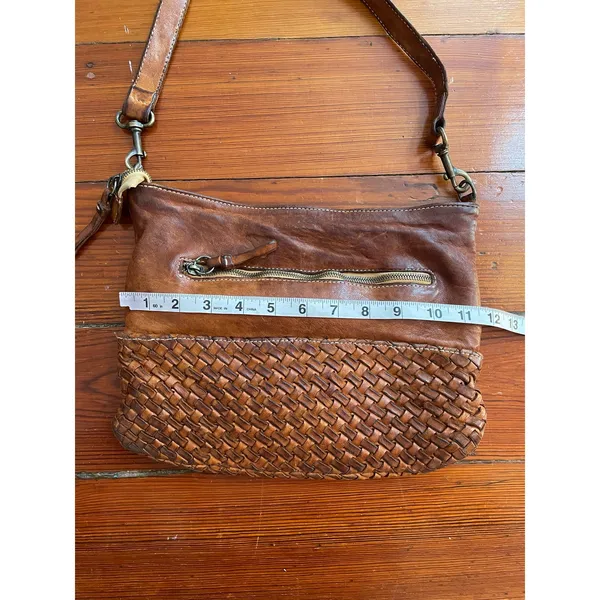 Langellotti Woven Leather Crossbody Bag Brown Made Italy Boho Cognac - Image 6