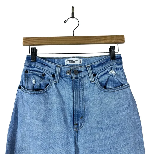 Abercrombie & Fitch The 90s Straight Distressed Jeans Light Blue Denim Size25/0S - Image 2
