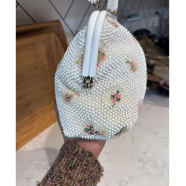 1950s Beaded Reversible Purse Vintage Top Handle Handbag Mid Century cottagecore - Image 7
