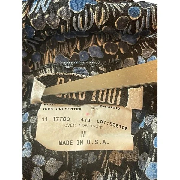 VTG Y2K Byer Too USA Made Blue Gray Floral Sleeveless Ruffle V-neck Dress M - Image 6