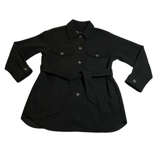 Zara Button Up Overshirt w/ Waist Tie Size M Tunic Minimalist Outerwear Casual - Image 2