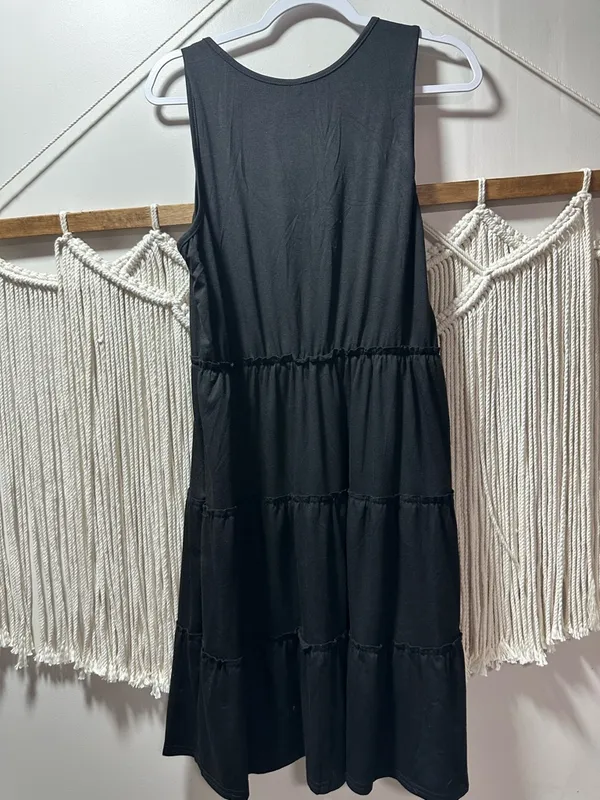 Amazon Black Tiered Midi Dress with Ring-Detail Straps - Image 2