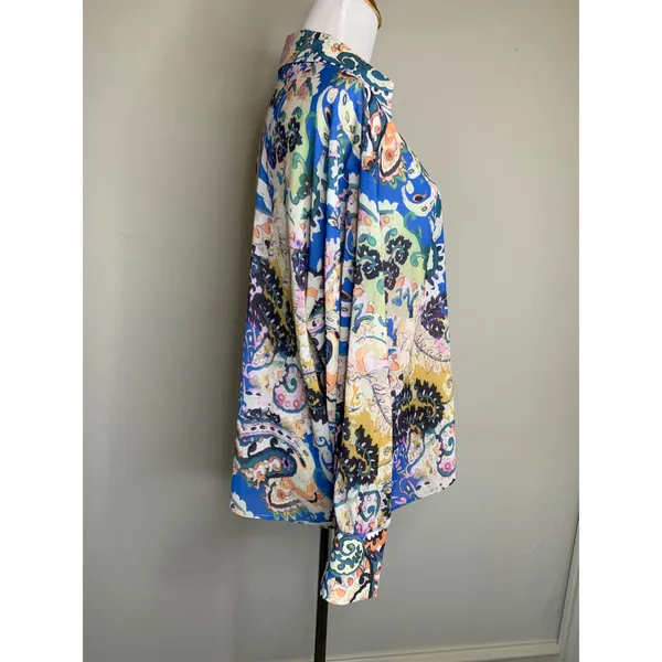 SundayUp Paisley Blouse Sz Large Blue Pink Boho Preppy - Image 4
