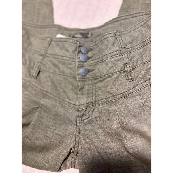 Prana Olive Green Linen Blend High Waisted Triple Button Crop Pants Size 8 - Image 4