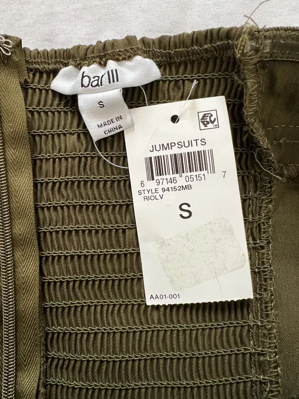 NWT Bar III Strapless Belted Utility Jumpsuit Olive Green Size Small - Image 6