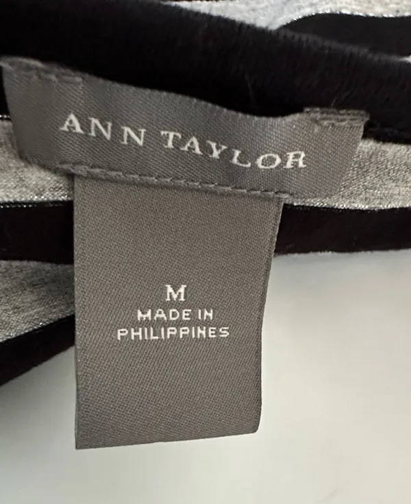 Ann Taylor Striped Black & Gray Glitter Trim Tank Top M - Image 8