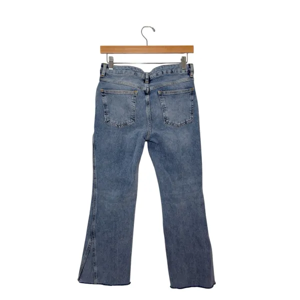 Free People Women‎ 28R Mid Rise Cropped Flare Distressed Hems Boho Hippie Jeans - Image 2