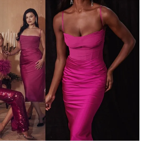 NWOT HOUSE OF CB Teia Satin Georgette Draped Corset Midi Dress Hot Pink XS - Image 4