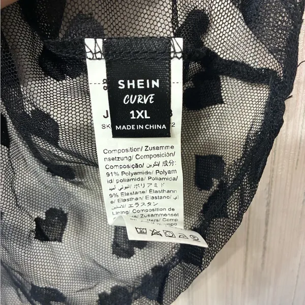 SheIn 1XL Plus Size Black Mesh Corset Cami‎ Hearts Top - Image 3