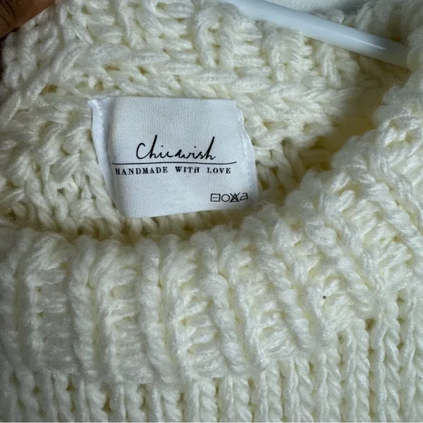 Chicwish Chunky Puff Sleeves Cropped Sweater Size Small Medium in Off White - Image 7