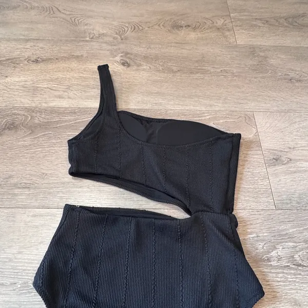 Aerie Black One Shoulder Cutout Textured Ribbed One Piece Swimsuit Size XSmall - Image 6
