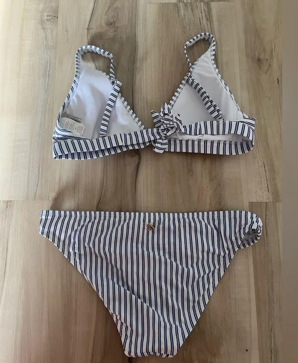 Cremieux Two Piece Swimsuit Blue and White Stripe M - Image 3