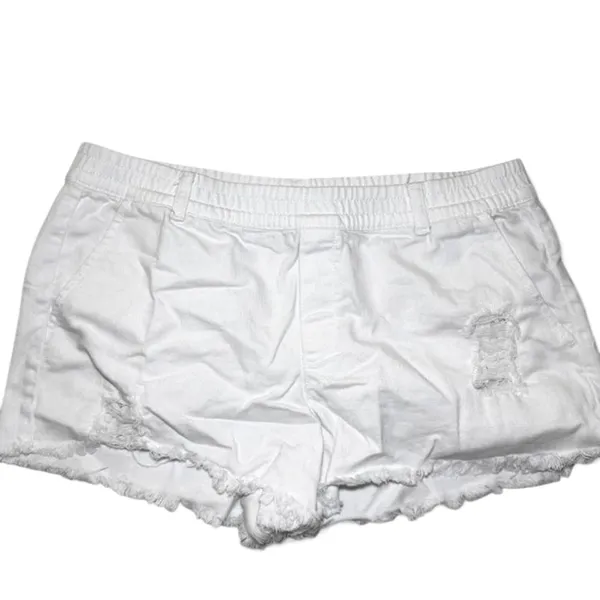 Aerie Pull On Elastic Waist Distressed Cut Off White Denim Shorts Medium 3 Inch - Image 8