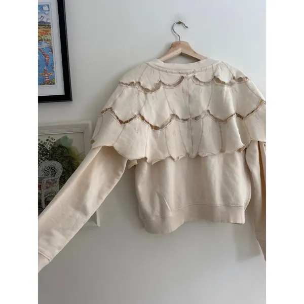FREE PEOPLE Fluttercape Cream Sweatshirt Size Small - Image 8