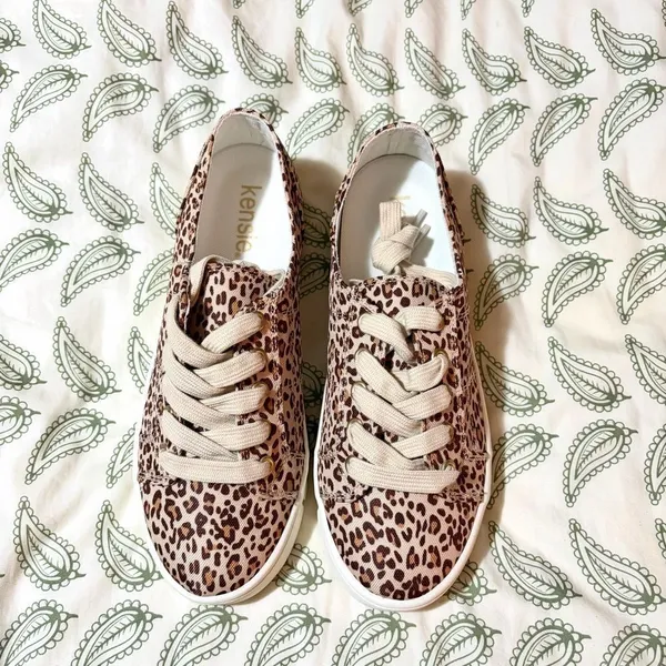 Kensie Vicky Sneaker Leopard Print Shoes 7.5 Cream Tan NIB - Image 4