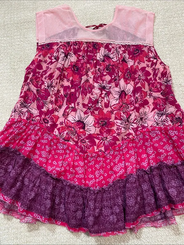Free People Angelica Printed Tunic Mesh Top Pink Floral Blouse Sleeveless XS/TP - Image 16